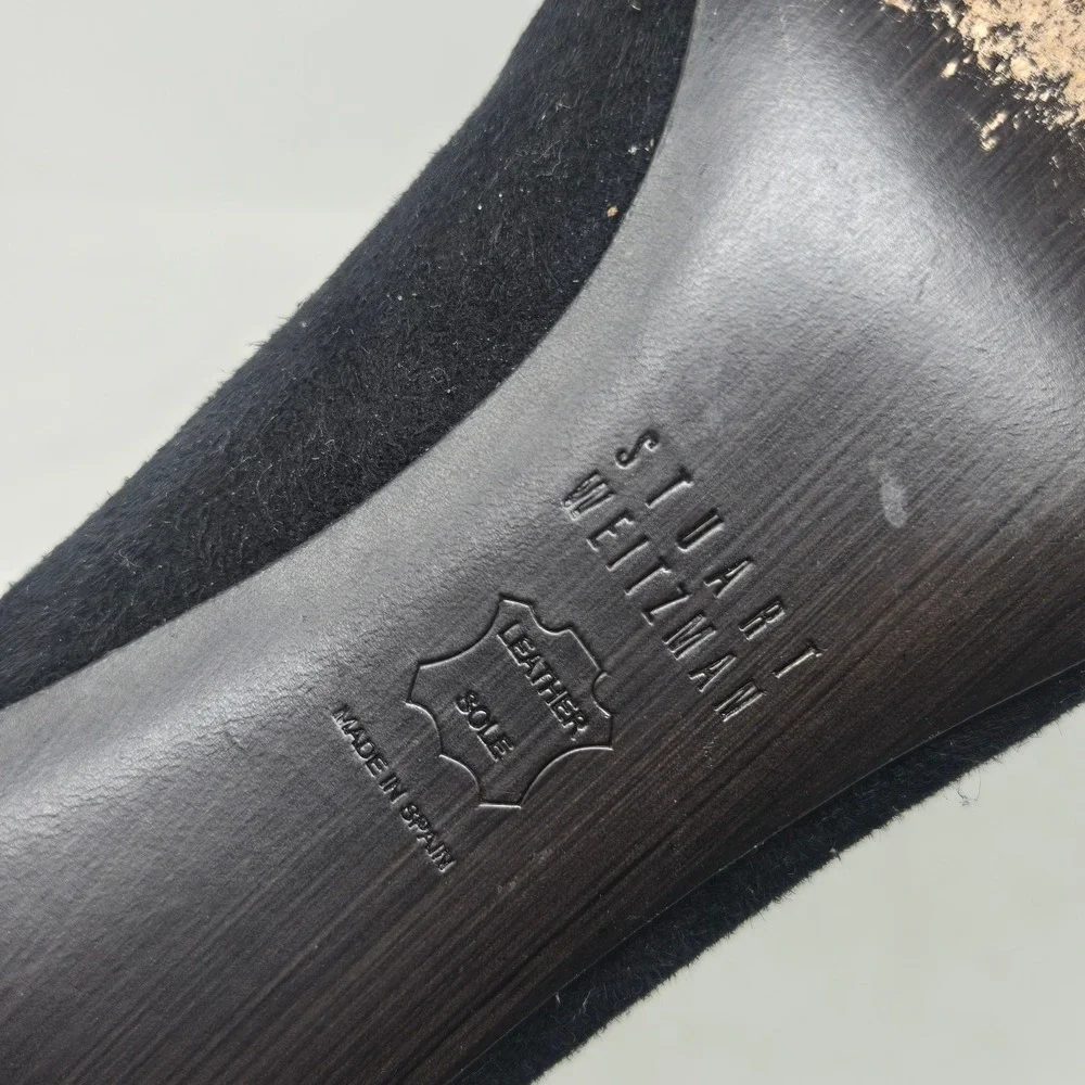Stuart Weitzman Black Suede Pointed Toe Pumps Grosgrain Detail QH10360 Size 7.5M